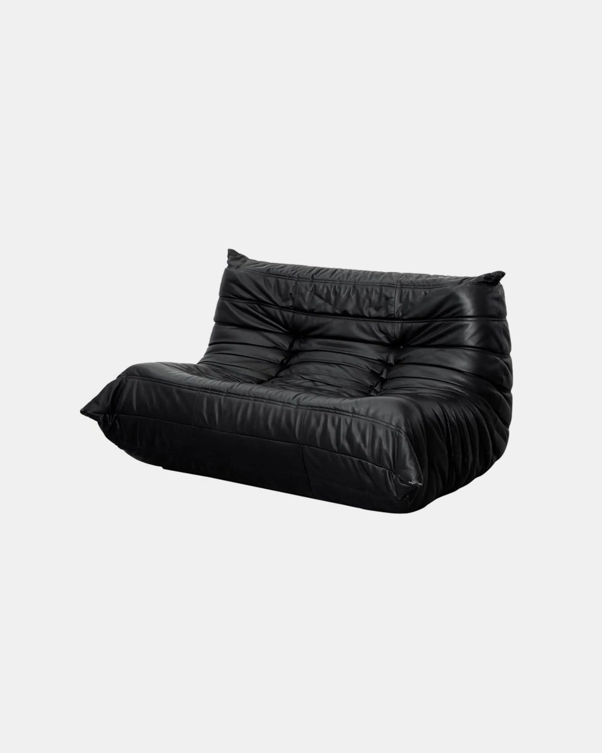 Black Leather 2-Seater Togo Sofa by Michel Ducaroy for Ligne Roset