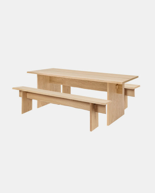 Bookmatch Table + Bookmatch Benches by Philippe Malouin